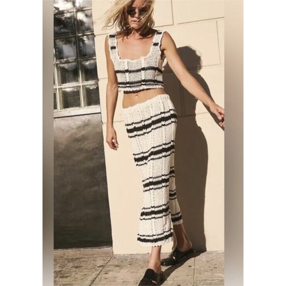 Free People Beach Donni Skirt Set Crop Top Crochet Size Small White Black Outfit